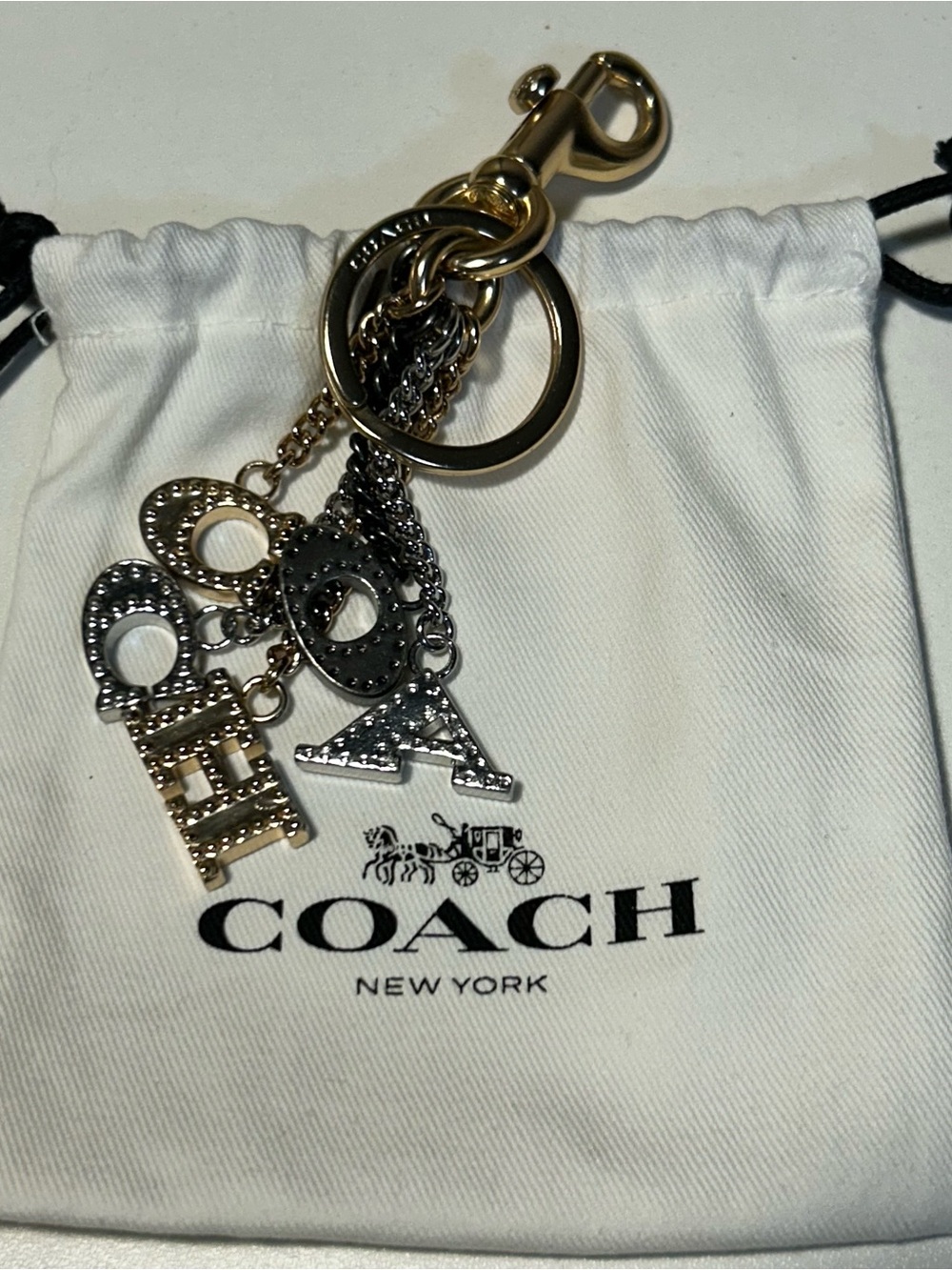 Coach Perforated "COACH" Letters Multicolor Metal Bag Charm With Dust Bag - Picture 2 of 6